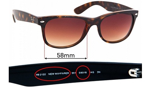 Ray-Ban RB2132 New Wayfarer Replacement Lenses 58mm wide 