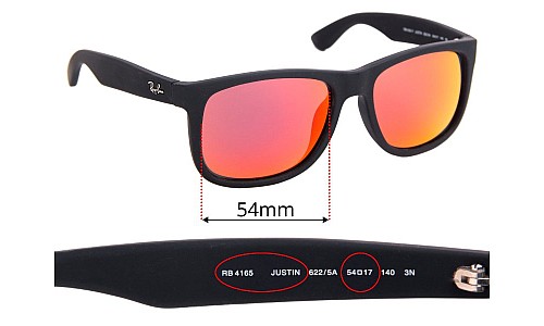 Ray Ban RB4165 Justin Replacement Lenses 54mm wide 