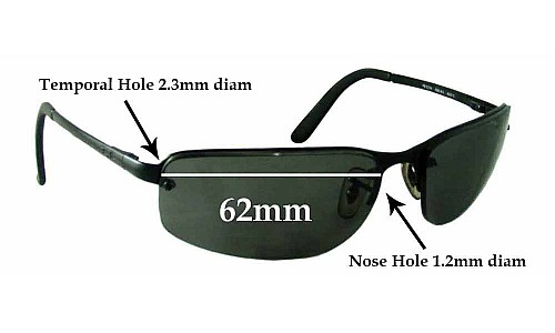 Sunglass Fix Replacement Lenses for Ray-Ban RB3239 - 1.2mm Nose Hole - 62mm Wide 