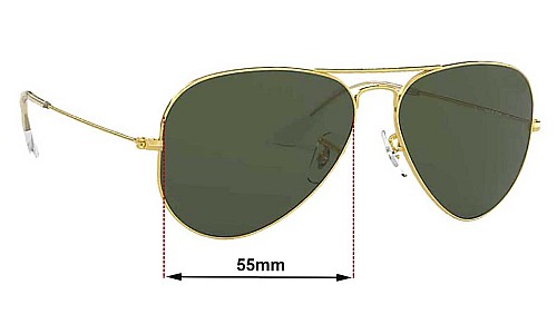 Ray Ban RB3025 Aviator Replacement Lenses 55mm wide 
