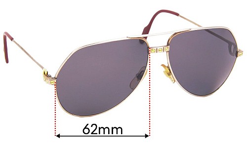 Cartier Vendome Santos Replacement Lenses 62mm Sunglass Fix Replacement Lenses for Cartier Vendome Santos - 62mm Wide